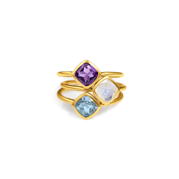 Diamond Shape Blue Topaz Stacking Ring | December Birthstone, Custom diamond birthstone ring for mom, Sterling Silver, 18k Gold Vermeil Gemstone Ring