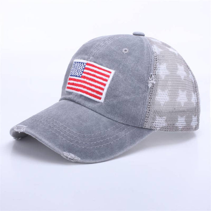 Distressed American Flag Star Mesh Baseball Cap