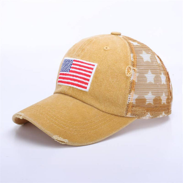 Distressed American Flag Star Mesh Baseball Cap