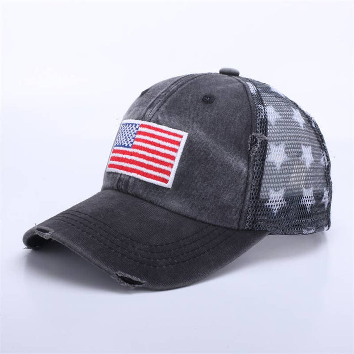 Distressed American Flag Star Mesh Baseball Cap