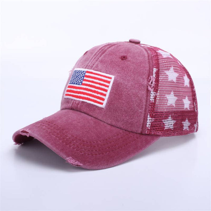 Distressed American Flag Star Mesh Baseball Cap