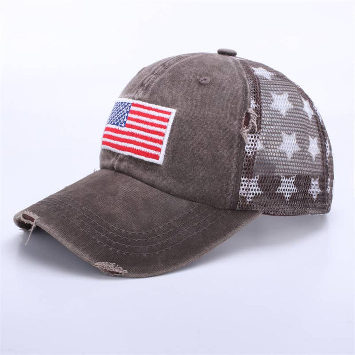 Distressed American Flag Star Mesh Baseball Cap