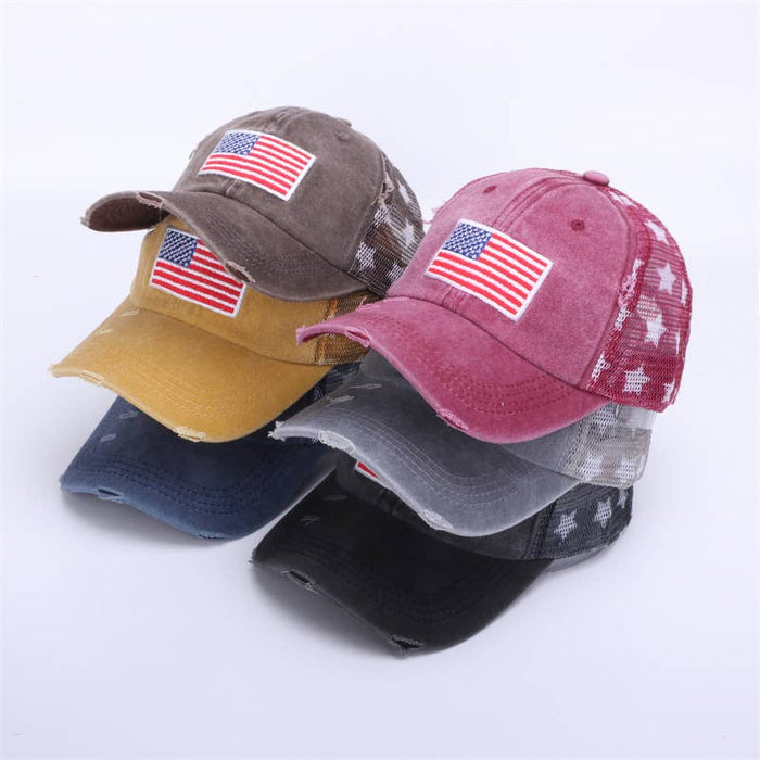 Distressed American Flag Star Mesh Baseball Cap