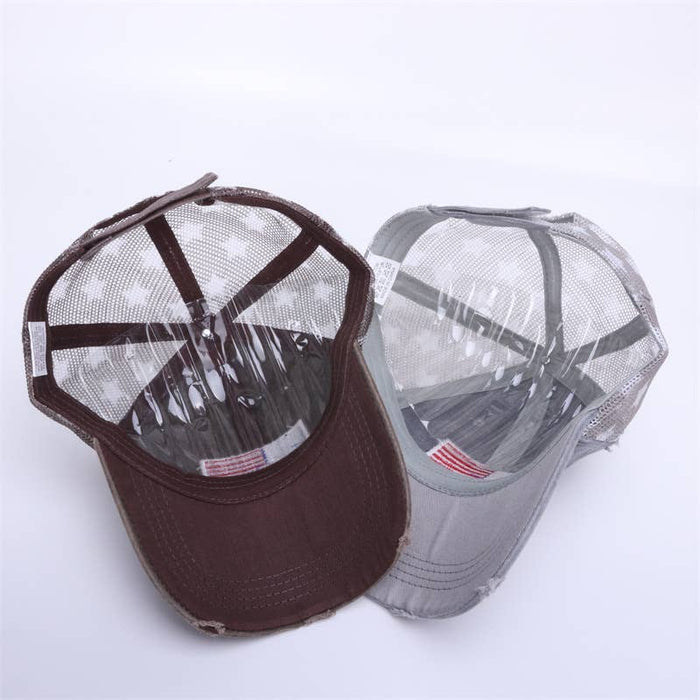Distressed American Flag Star Mesh Baseball Cap