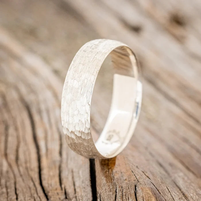DOMED PROFILE WEDDING BAND WITH HAMMERED FINISH - SILVER (6MM) - SIZE 8 3/4-Staghead Designs