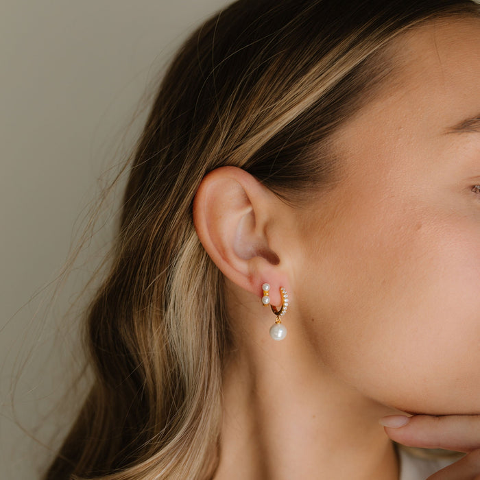 Double Pearl Huggie Earring
