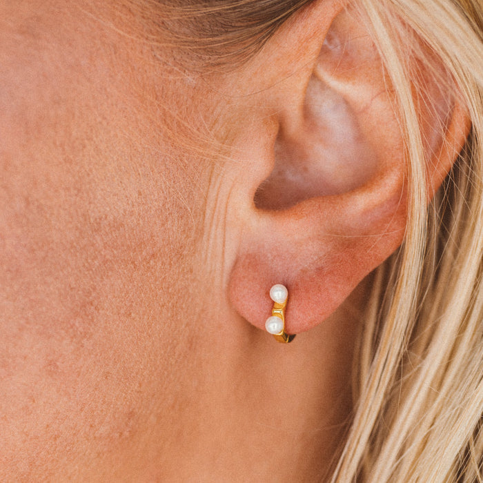 Double Pearl Huggie Earring