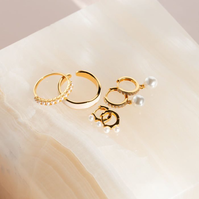 Double Pearl Huggie Earring