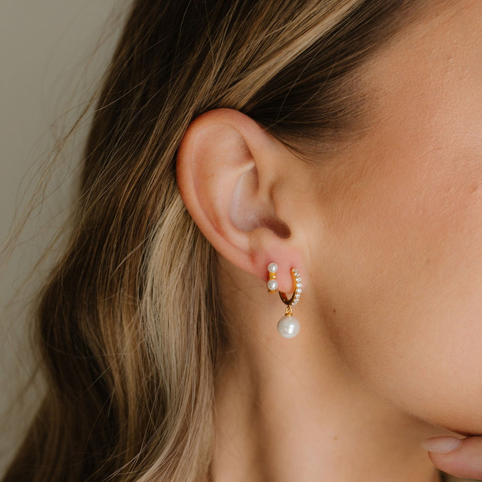 Double Pearl Huggie Earring
