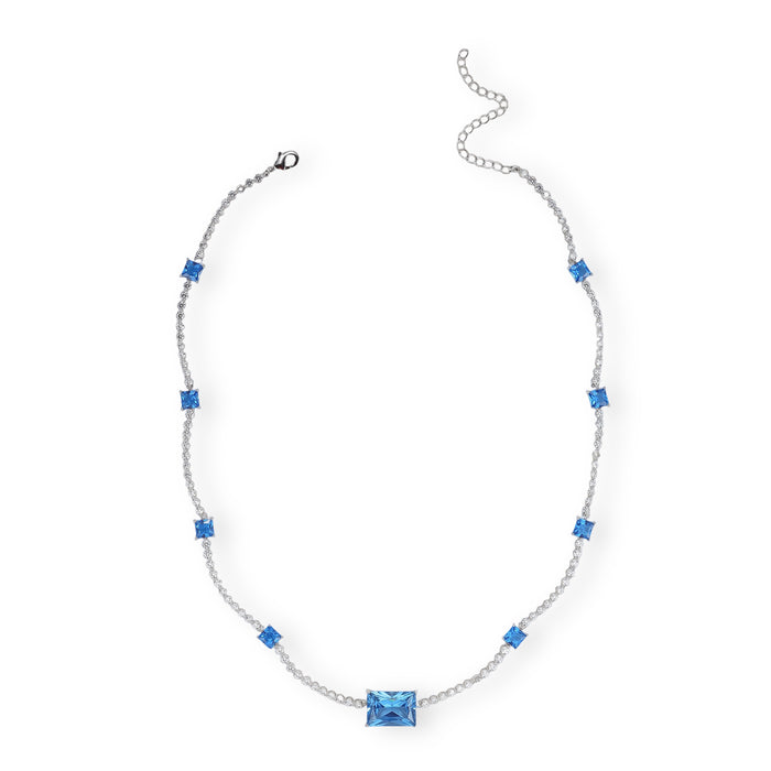 Dulciane Blue Rectangular Round Necklace