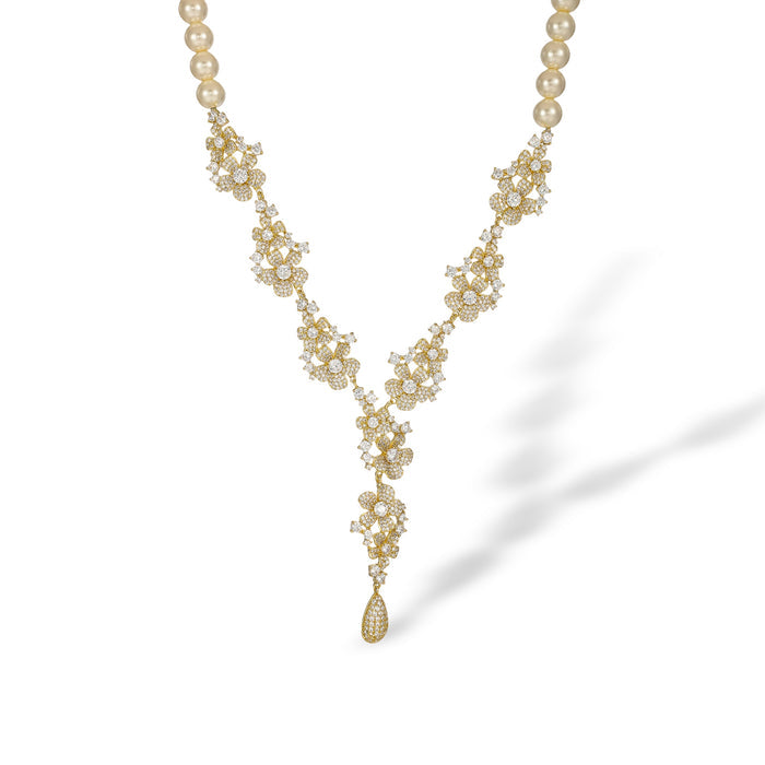 Dunja 14K Gold Floral Pearl Y Shape Necklace