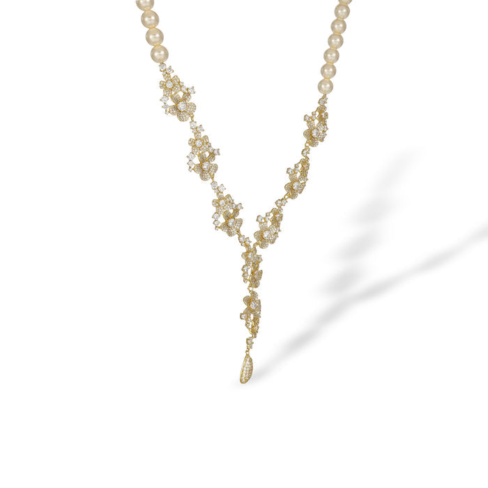 Dunja 14K Gold Floral Pearl Y Shape Necklace