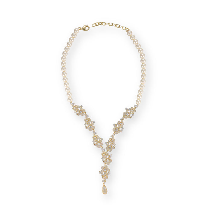 Dunja 14K Gold Floral Pearl Y Shape Necklace
