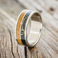 "DYAD" - WHISKEY BARREL OAK WITH BLACK & GOLD MATRIX TRUSTONE WEDDING BAND - TITANIUM - SIZE 10 1/2-Staghead Designs