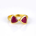 Ruby triangle ring, adjustable Ruby ring, double triangle Ruby, personalized Ruby jewelry, sterling silver Ruby ring, gold Ruby ring, rose gold Ruby ring, unique Ruby gemstone, custom triangle-cut Ruby, elegant red gemstone ring, bespoke Ruby jewelry, chic Ruby accessory, Ruby stacking ring, adjustable gemstone ring, trendy triangle ring, custom Ruby gift, unique birthstone ring, Ruby jewelry, vibrant red Ruby ring