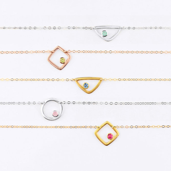 Shop the entire eden collection our open geometric shapes include triangle, square/diamond or circle all available in silver, gold or rose gold.