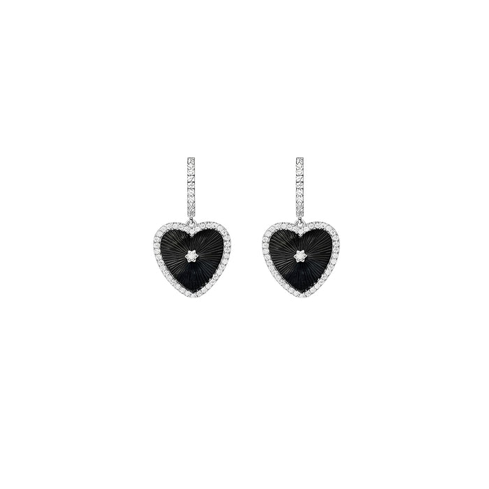 Émaillé Black Shell Heart Earrings
