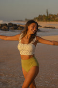 Emma High Waisted Bottoms | Olive Ribbed Full Coverage with Supportive Band