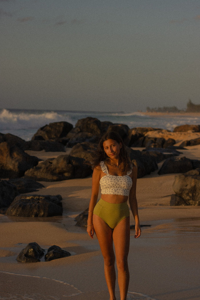 Emma High Waisted Bottoms | Olive Ribbed Full Coverage with Supportive Band