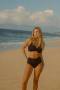 Emma High Waisted Bottoms | Onyx Ribbed Full Coverage with Supportive Band