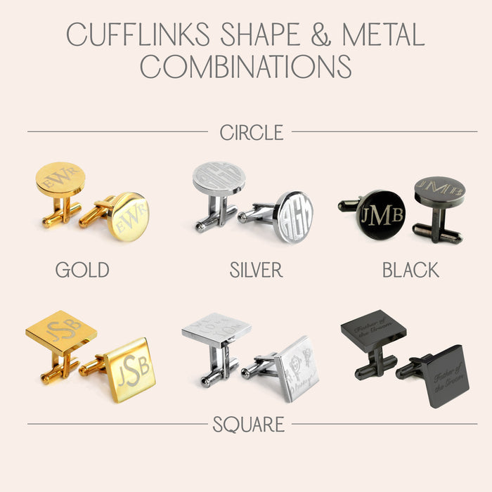cufflink shape and metal combinations. mens anniversary gifts, gifts for men, christmas gifts for him, valentine's day gifts for men, gift for husband, gift for fiance, father's day gift, birthday gift, wedding anniversary gift, wedding party gift, father of the groom gift, father of the bride gift, gift for grandfather, gift for grandpa, groomsman gift, groomsmen gift, professional gift, promotion gift, grad gift, graduate gift, prom gift, gift for him, gift for husband