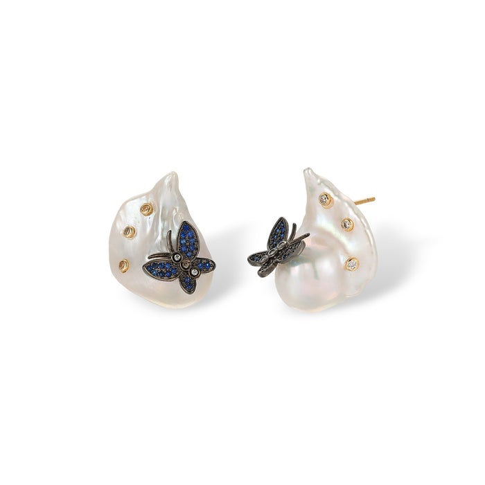 Éponina Blue Butterfly Baroque Pearl Stud Earrings