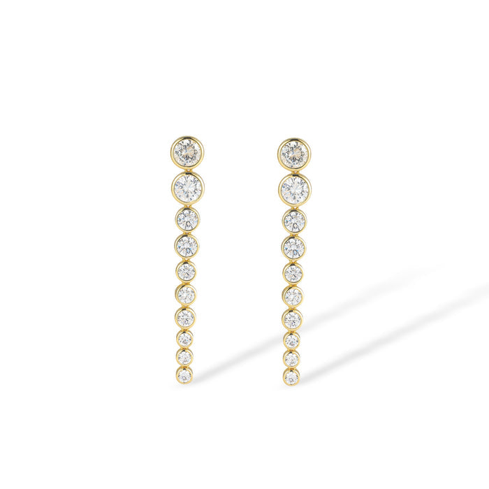 Éstella 18K Gold Long Linear Bezel Round Drop Earrings