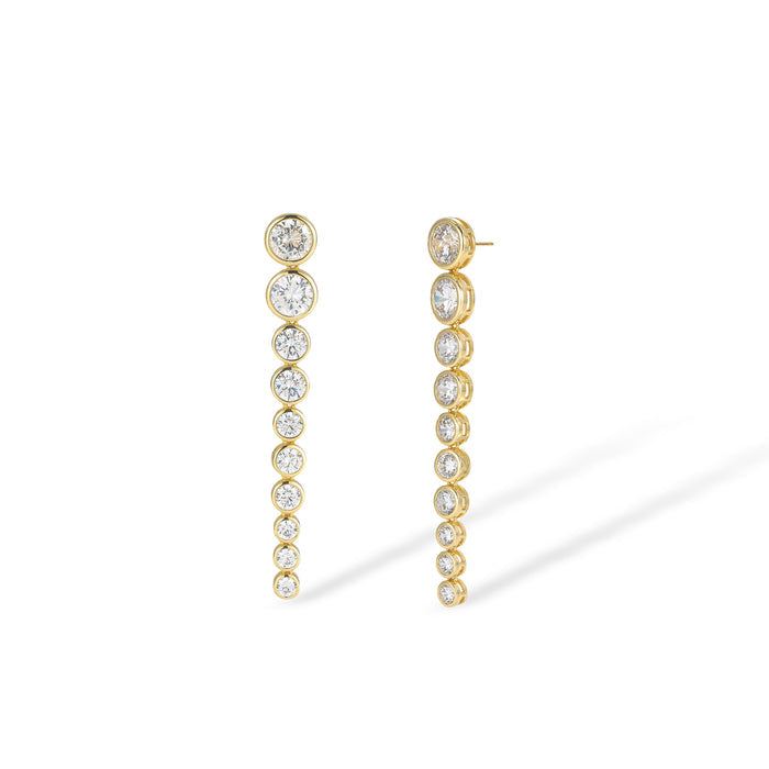 Éstella 18K Gold Long Linear Bezel Round Drop Earrings