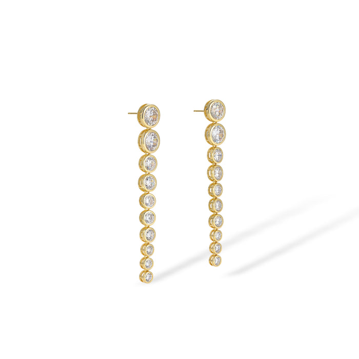 Éstella 18K Gold Long Linear Bezel Round Drop Earrings