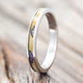 "RAINIER" - MATCHING SET OF BUCKEYE BURL WOOD WITH SUGILITE & OPAL MIX WEDDING BANDS-Staghead Designs