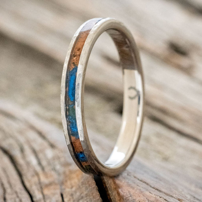 "ETERNA"- PATINA COPPER STACKING WEDDING BAND WITH A HAMMERED FINISH-1