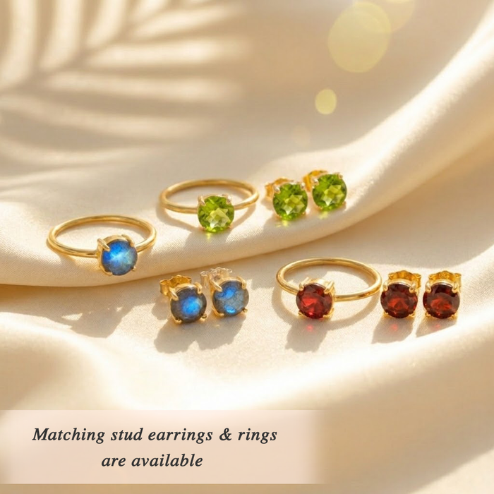 Faceted birthstone earrings gold prong set colorful gemstone studs available in all birth months