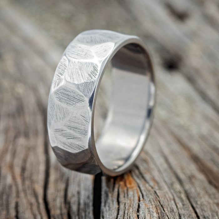 FACETED TITANIUM RING WITH TEXTURED FINISH - WEDDING BAND - SIZE 6-1