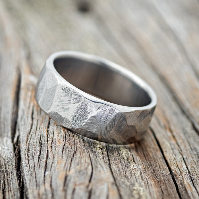 FACETED TITANIUM RING WITH TEXTURED FINISH - WEDDING BAND - SIZE 6-2