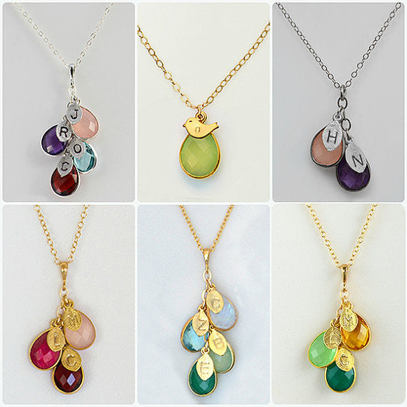 Family Necklace, Flying Momma Bird with Baby Birds and Birthstones