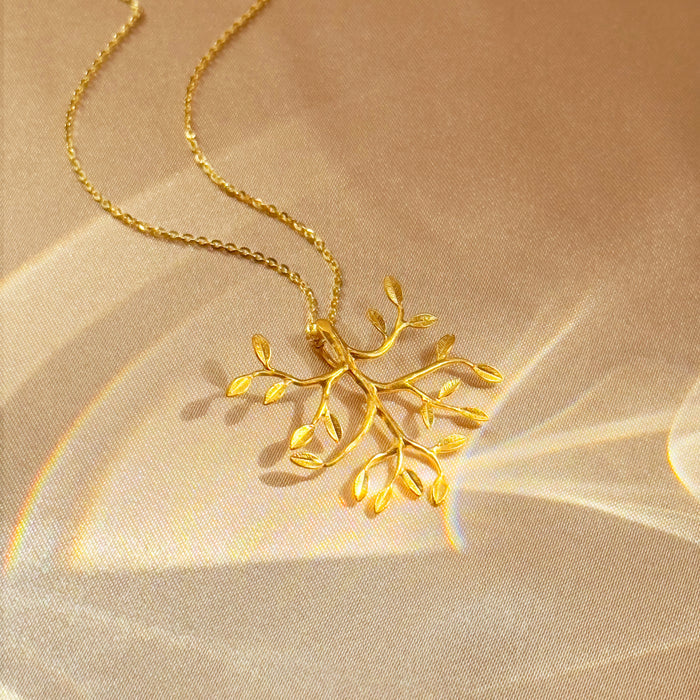 Family Tree Necklace with Dangling Hand Stamped Leaf Initial Charms