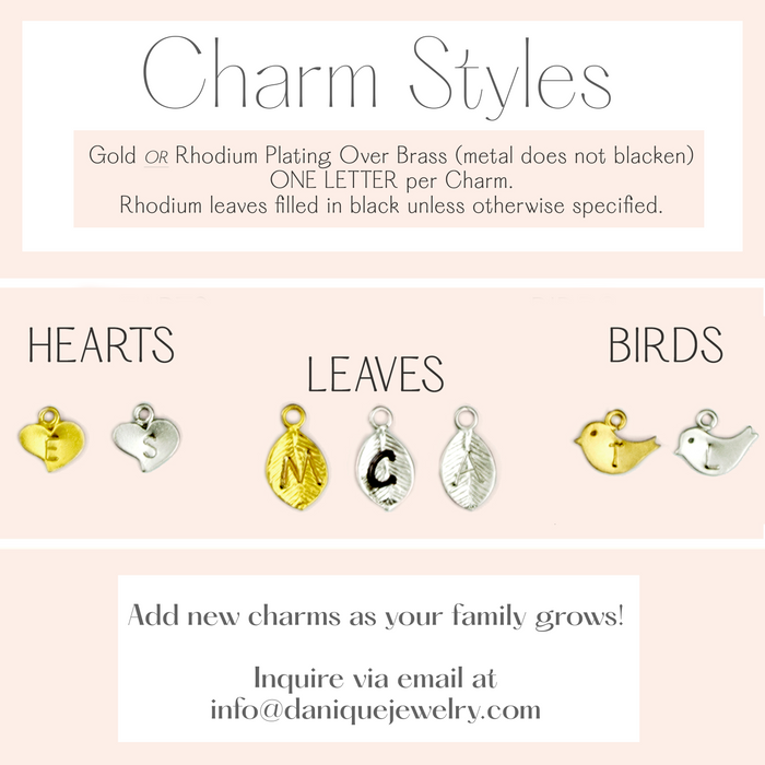 Family Tree Necklace with Dangling Hand Stamped Leaf Initial Charms