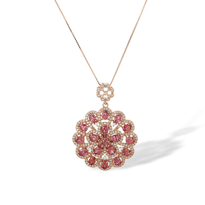 Feline Red Garnet Floral Necklace
