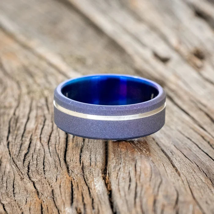 FIRE-TREATED & SANDBLASTED WEDDING BAND WITH AN OFFSET GROOVE - TITANIUM - SIZE 10-Staghead Designs