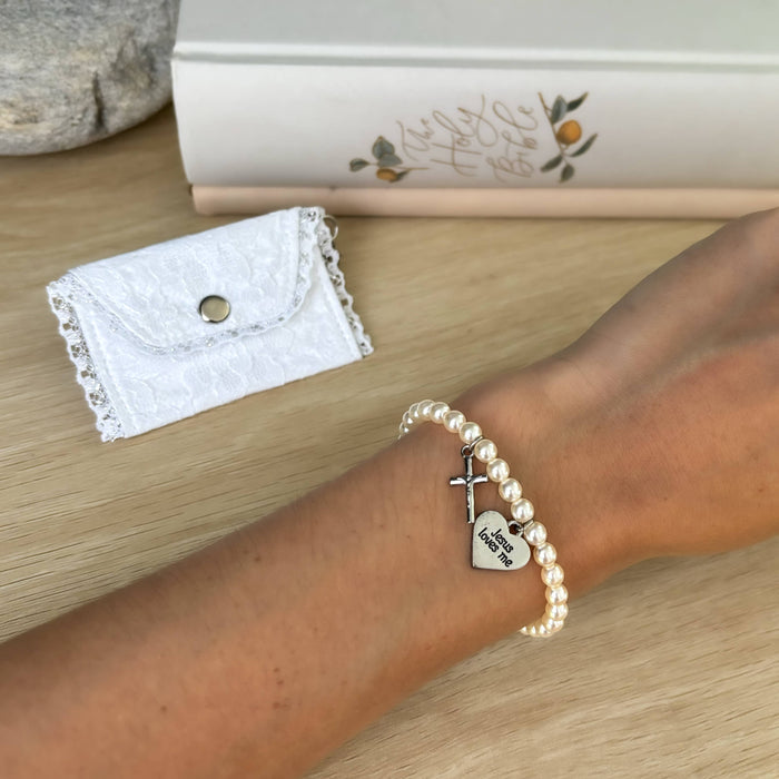 First Communion Mini Purse & Pearl Bracelet