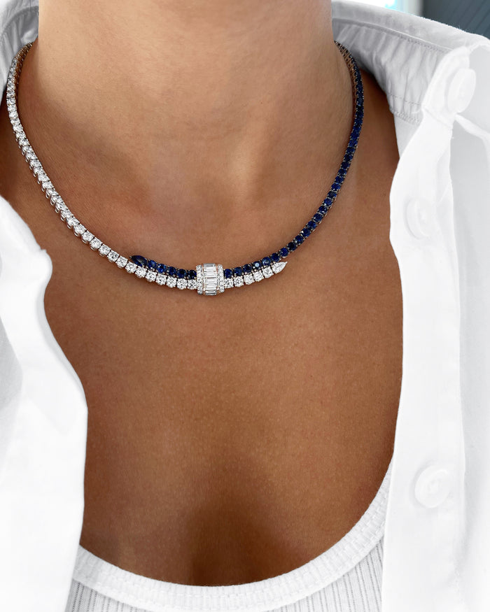 Frealind Blue Rectangular Round Choker Necklace