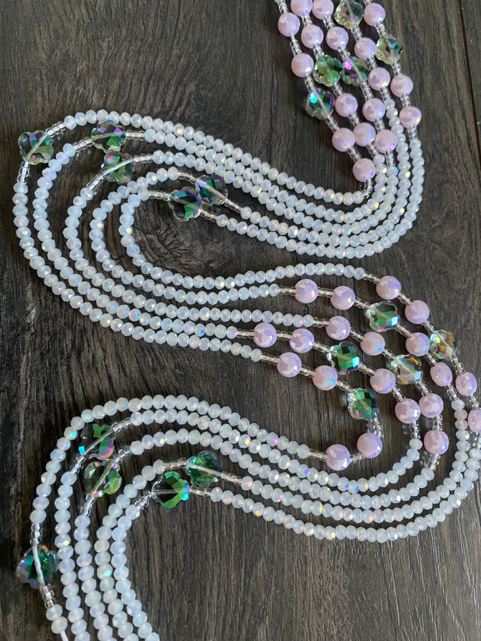 Fresh Start- White & Pink Crystal WaistBeads- Luxury-WaistBeads- Price per WaistBead -Tie On- 45”- 50”