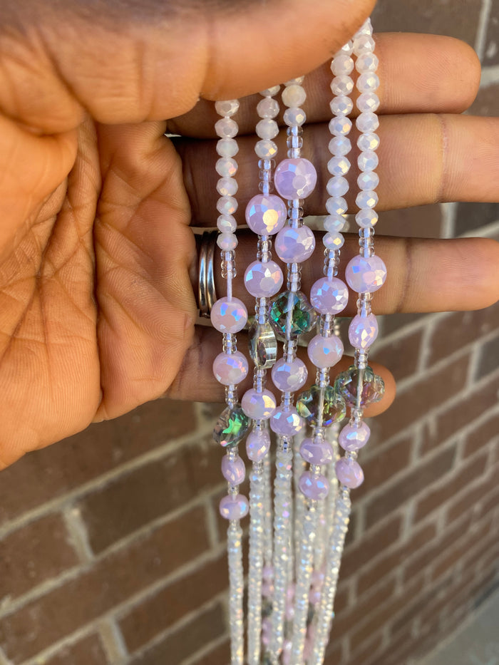 Fresh Start- White & Pink Crystal WaistBeads- Luxury-WaistBeads- Price per WaistBead -Tie On- 45”- 50”