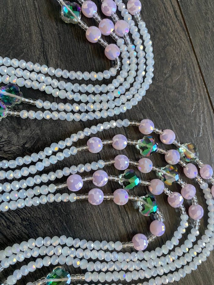 Fresh Start- White & Pink Crystal WaistBeads- Luxury-WaistBeads- Price per WaistBead -Tie On- 45”- 50”