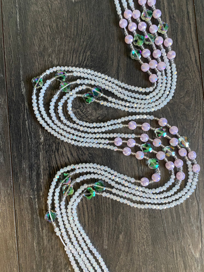 Fresh Start- White & Pink Crystal WaistBeads- Luxury-WaistBeads- Price per WaistBead -Tie On- 45”- 50”