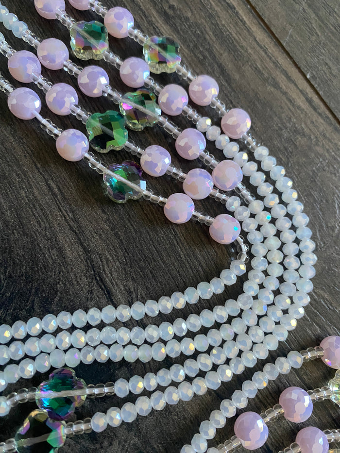 Fresh Start- White & Pink Crystal WaistBeads- Luxury-WaistBeads- Price per WaistBead -Tie On- 45”- 50”