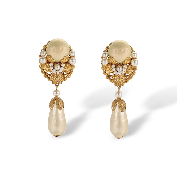 Gaëtana Gold Baroque Pearl Floral Drop Earrings