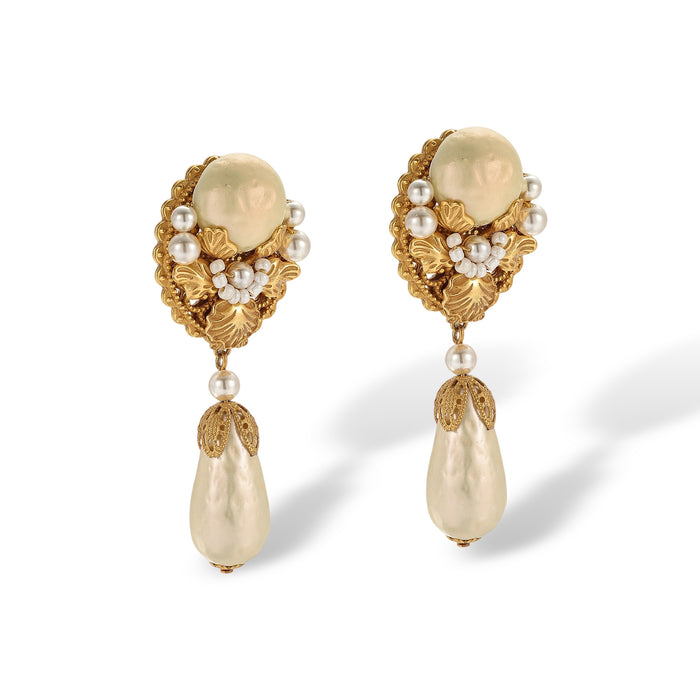 Gaëtana Gold Baroque Pearl Floral Drop Earrings