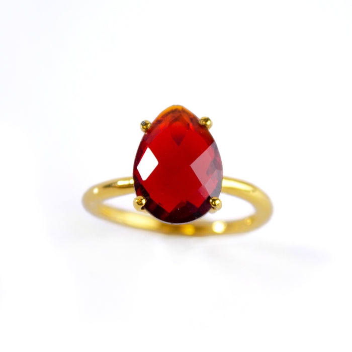 Garnet Teardrop Prong Set Ring • January Birthstone