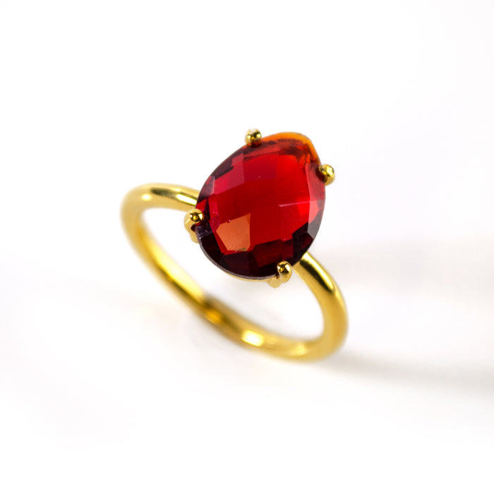 Garnet Teardrop Prong Set Ring • January Birthstone